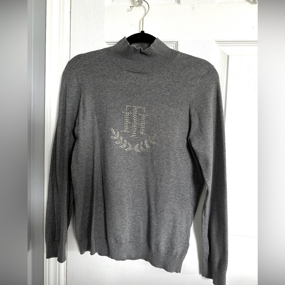 Tommy Hilfiger Mock Neck Sweater with crystal Embellishment Size Small